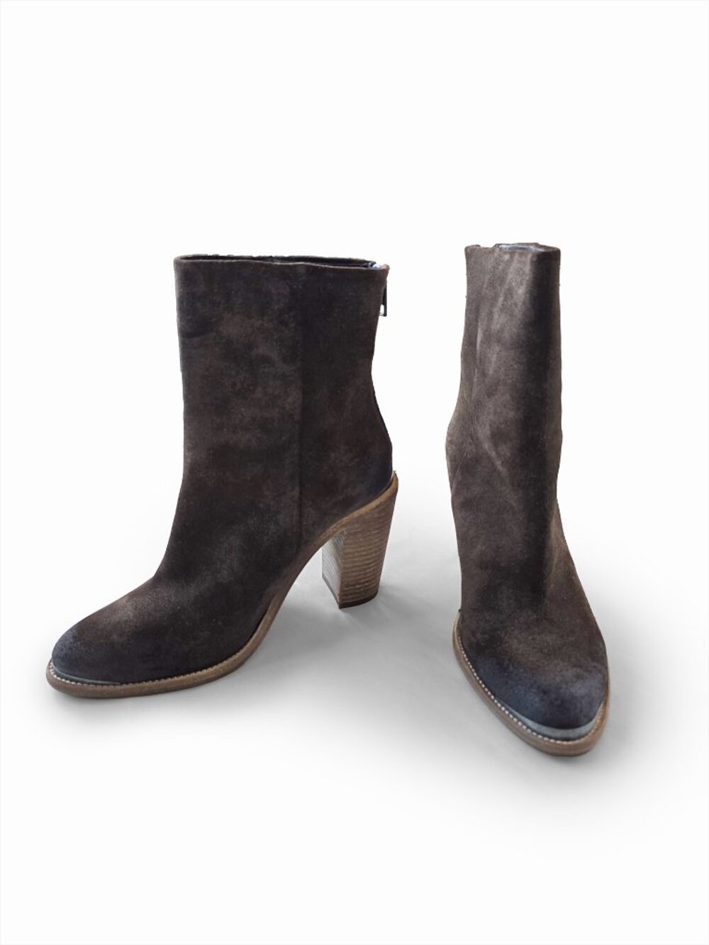 AllSaints Chocolate Brown Suede Block Heel Ankle Boots Size 40 Like New